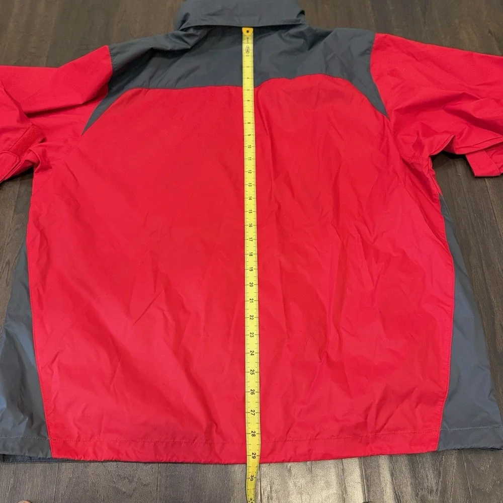 Columbia Windbreaker Jacket Size Men's XL Red Gray Hood Packable Full Zip Up